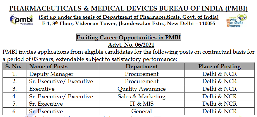 Pharma Recruitment at Pharmaceuticals & Medical Devices Bureau of India