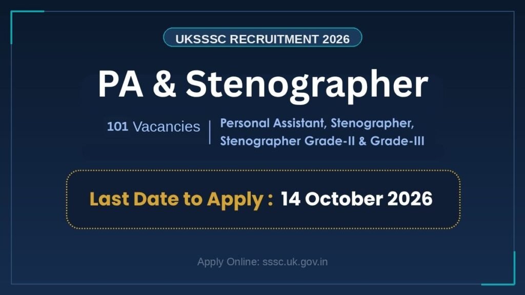 UKSSSC PA & Stenographer Recruitment 2026: Apply Online for 101 Group C Posts, Eligibility & Last Date