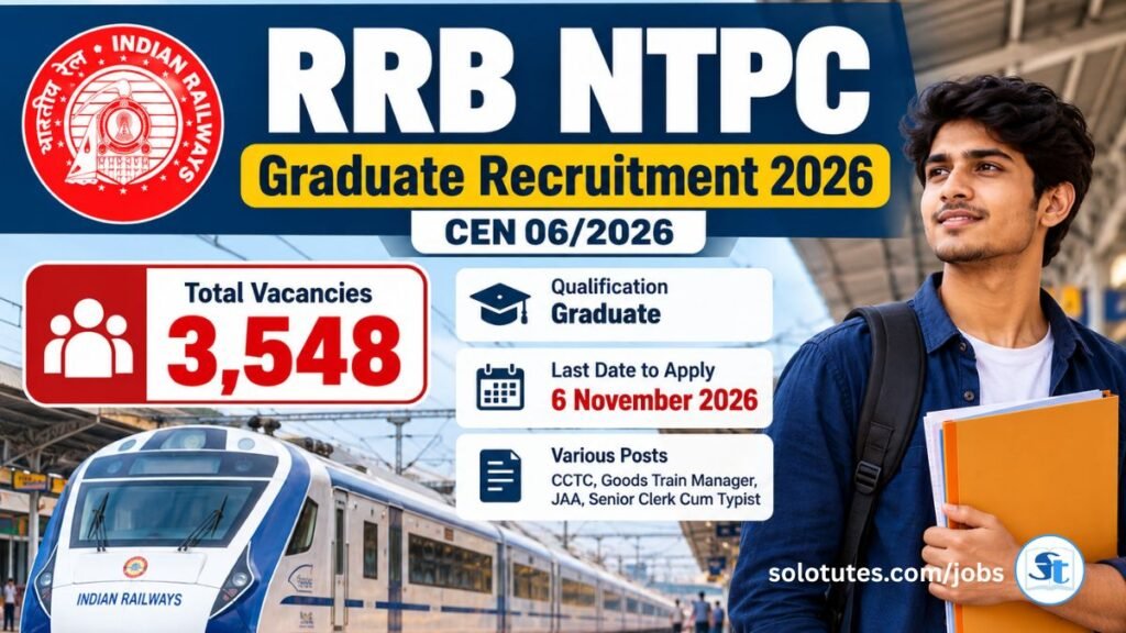 RRB NTPC Graduate Recruitment 2026: 3,548 Vacancies, Eligibility, Age Limit, Fee and Apply Online