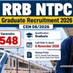 RRB NTPC Graduate Recruitment 2026: 3,548 Vacancies, Eligibility, Age Limit, Fee and Apply Online