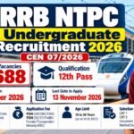 RRB NTPC Undergraduate Recruitment 2026: 1,688 Vacancies, 12th Pass Eligibility, Apply Online