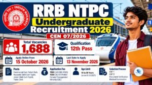 RRB NTPC Undergraduate Recruitment 2026: 1,688 Vacancies, 12th Pass Eligibility, Apply Online