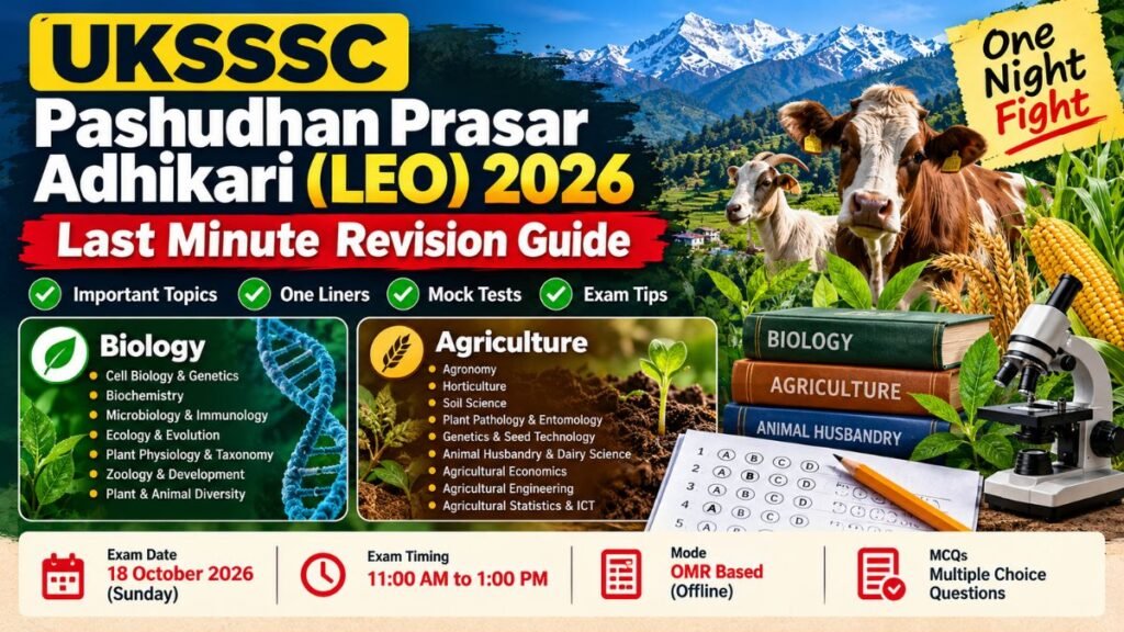 UKSSSC Pashudhan Prasar Adhikari Exam 2026: Last Hour Revision, One Night Fight & Mock Tests