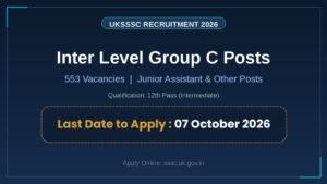 UKSSSC Inter Level Recruitment 2026: 553 Group C Vacancies