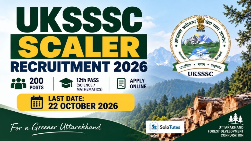 UKSSSC Scaler Recruitment 2026: 200 Posts, 12th Pass Apply Online